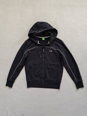 BOSS Hugo Boss Saggy Full Zip Hoodie Black White Piping Men's Size S
